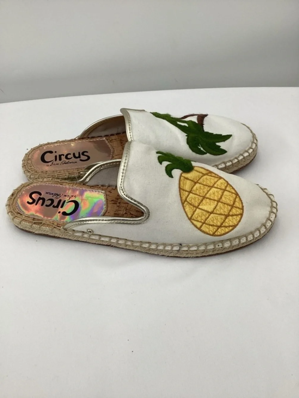Circus by Sam Edelman White Canvas Slip-On Espadrilles with Yellow Pineapple